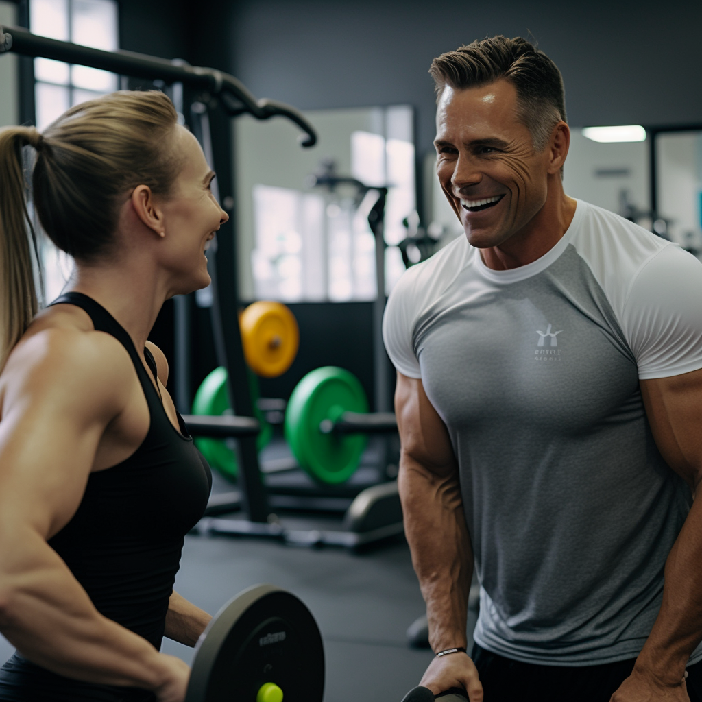 personal trainer working with client in gym